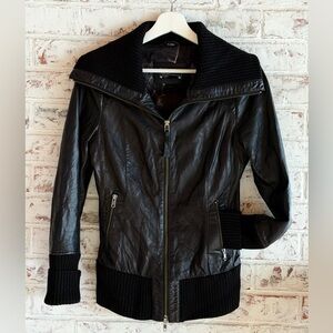 Black Women's Mackage Lamb Leather & Wool Jacket S/P